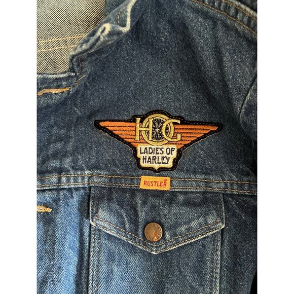 VTG Rustler Women’s Denim Jacket Ladies of Harley Davidson Embroidered Patches M - Picture 7 of 8